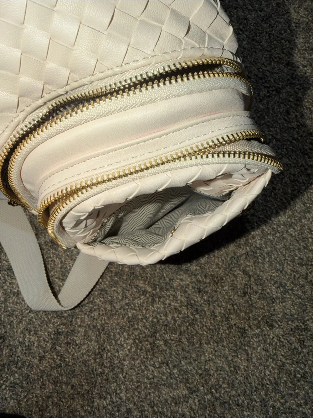 T.J.Maxx White Woven Crossbody Sling Bag with Gold Hardware